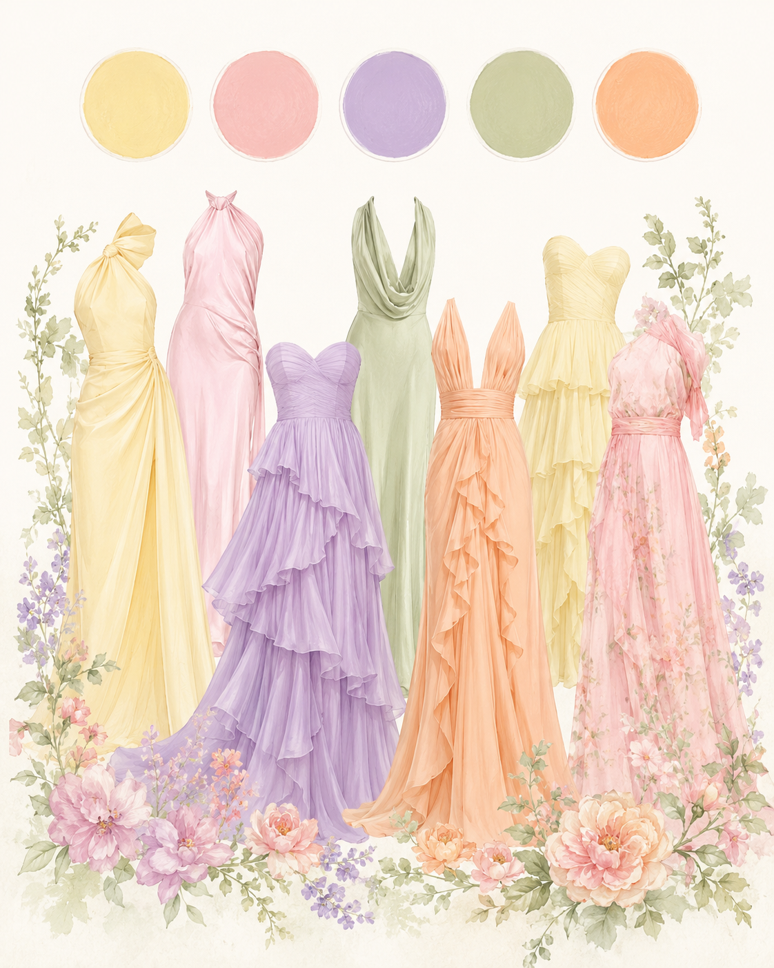 Moodboard mujer — vestidos en tonos pastel
